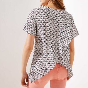 Geo Print Crossover Back Ruffle Blouse